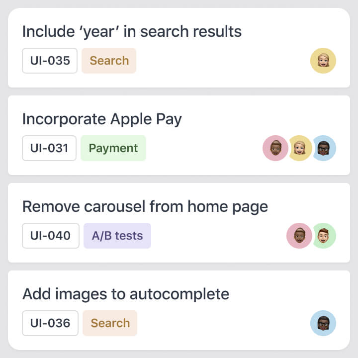 A mockup of a kanban-style list of a tasks.